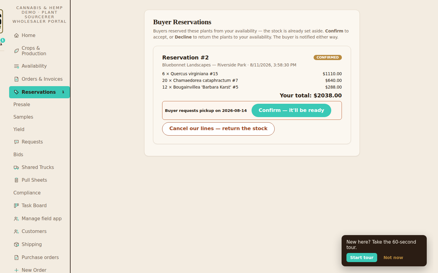 The wholesaler reservation card